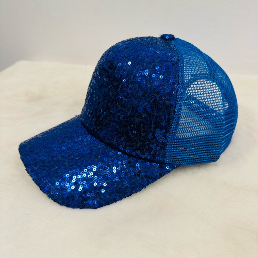 Sequin Sparkling glitter Blue Sequin trucker baseball hat adjustable Cap!